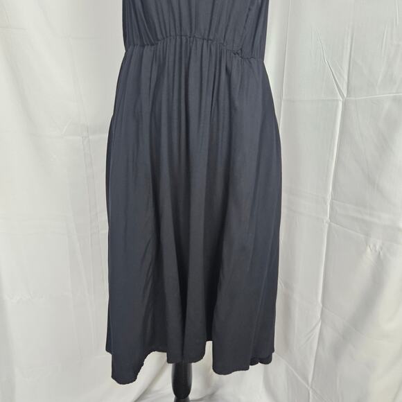 Torrid Halter Dress Sz 0 Large Black Midi Sleeveless Keyhole Pockets Minimalist - Picture 3 of 11